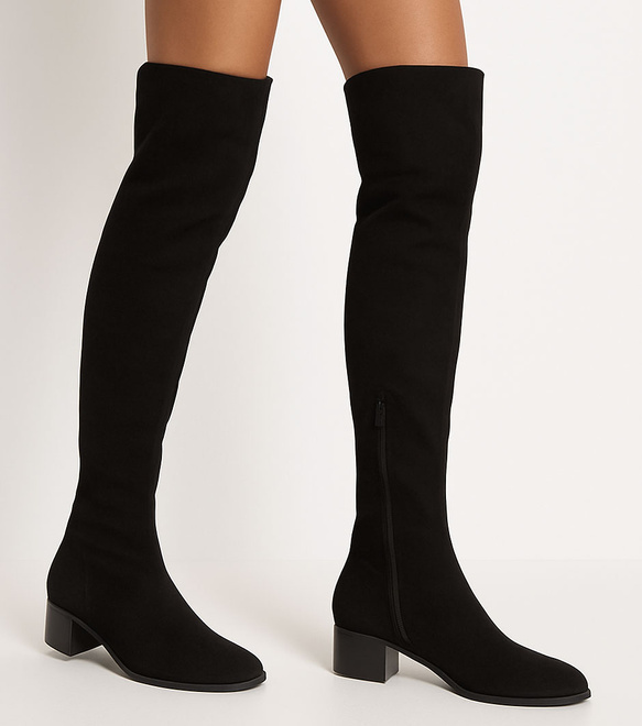 CZARNE DAMSKIE ZAMSZOWE KOZAKI NA OBCASIE ZAMEK 2