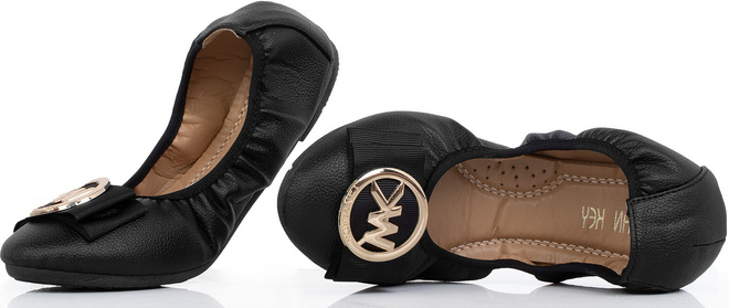 CZARNE BALERINKI PÓŁBUTY SKÓRZANE ZŁOTA OZDOBA RUBIS 2