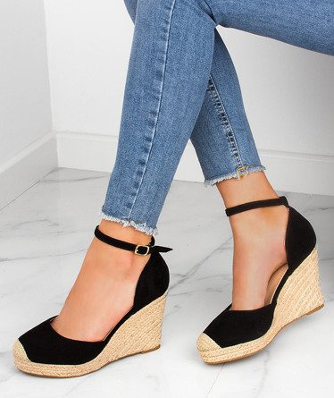CZARNE SANDAŁY ESPADRYLE NA KOTURNIE DIANA
