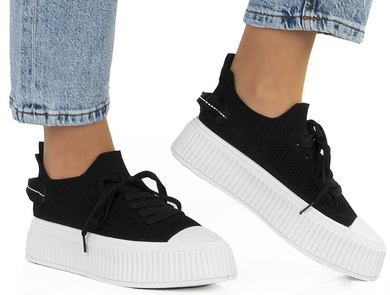 CZARNE NISKIE TRAMPKI NA PLATFORMIE ELASTYCZNE SINEY