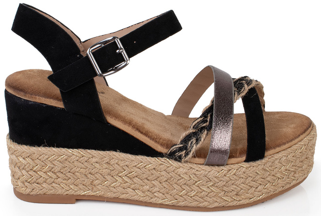 CZARNE DAMSKIE SANDAŁY NA KOTURNIE ESPADRYLE AMORINA 1