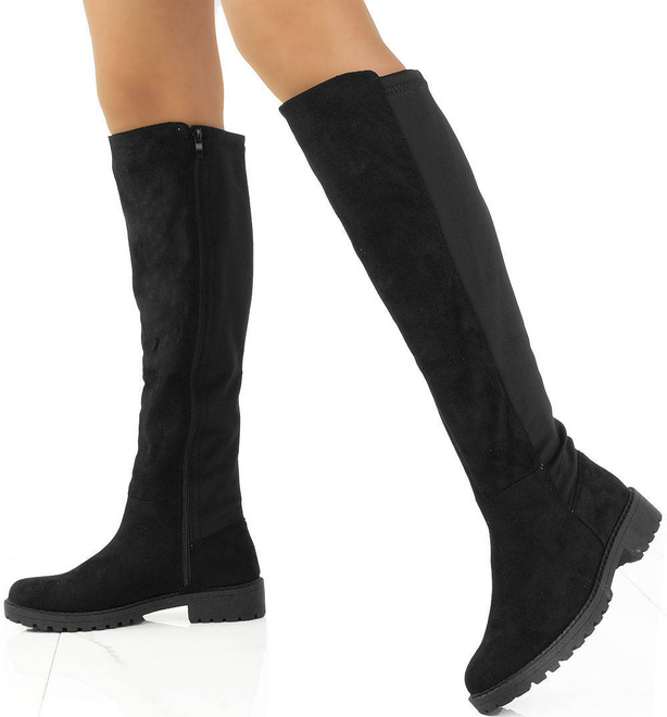 CZARNE ZAMSZOWE KOZAKI ZA KOLANO OFICERKI 2