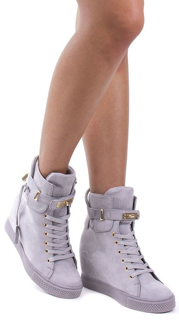 SZARE ZAMSZOWE SNEAKERSY NA KOTURNIE Z KŁÓDKĄ EMMA 5