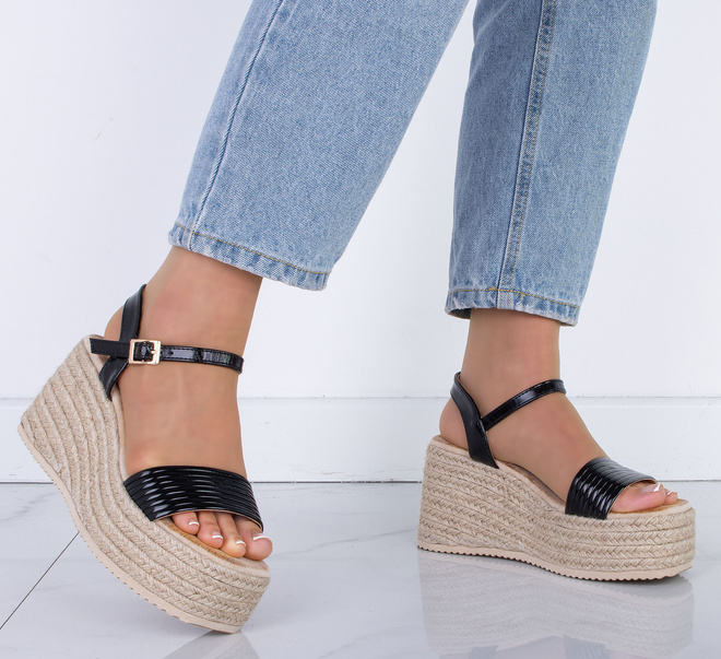 CZARNE DAMKSIE SANDAŁY NA KOTURNIE ESPADRYLE AUBRIA 5