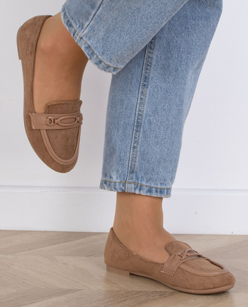 BRĄZOWE MOKASYNY ZAMSZOWE DAMSKIE WSUWANE FUPER