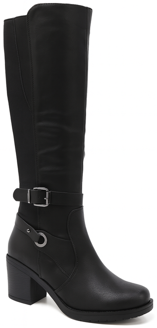 CZARNE DAMSKIE KOZAKI SKÓRZANE NA SŁUPKU ZAMSZOWE WSTAWKI TAMI 1