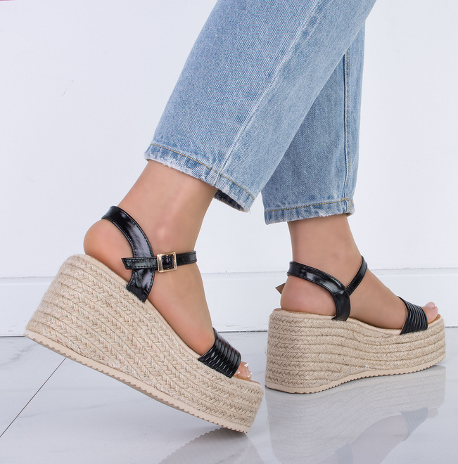 CZARNE DAMKSIE SANDAŁY NA KOTURNIE ESPADRYLE AUBRIA 7