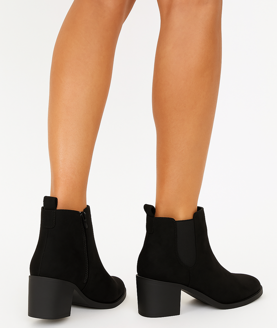 CZARNE DAMSKIE BOTKI NA SŁUPKU ZAMSZOWE OCIEPLANE  3