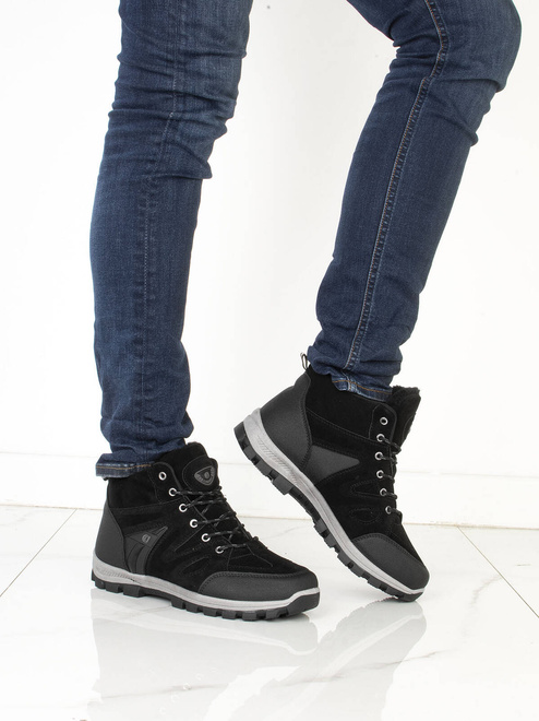CZARNE MĘSKIE OCIEPLANE BUTY TREKKINGOWE