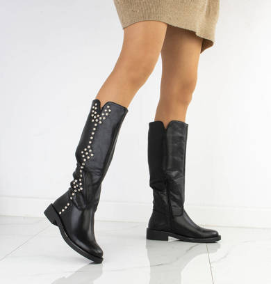 CZARNE SKÓRZANE KOZAKI Z DŻETAMI