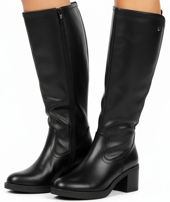 CZARNE DAMSKIE KOZAKI SKÓRZANE NA SŁUPKU ZAMEK 4