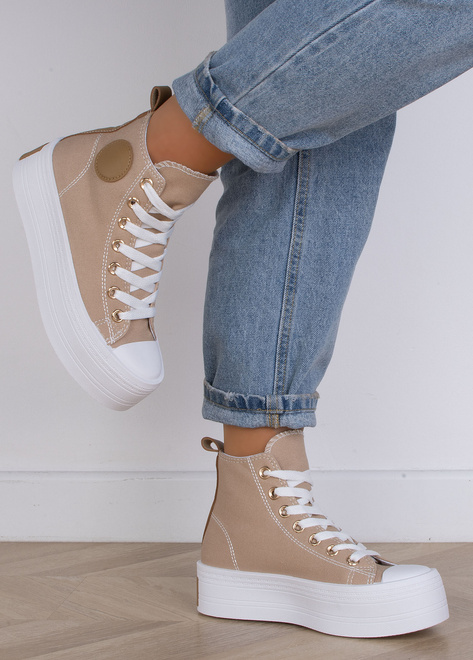 DAMSKIE BEŻOWE WYSOKIE TRAMPKI NA PLATFORMIE HOLA