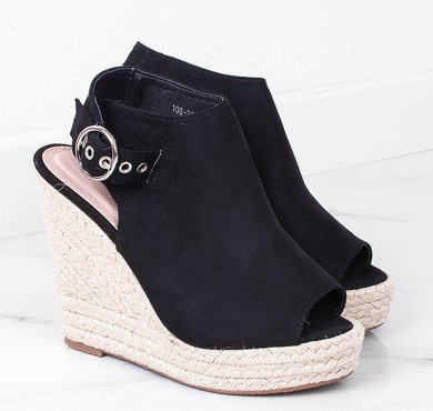 CZARNE SANDAŁY ESPADRYLE NA KOTURNIE POLLY