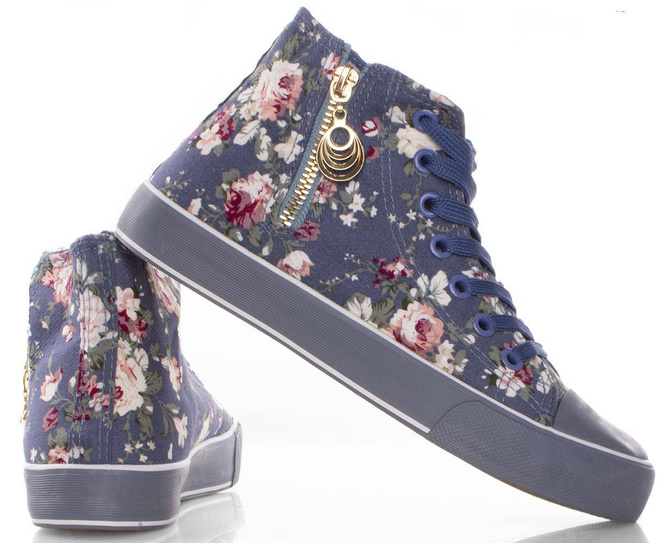 NIEBIESKIE TRAMPKI WYSOKIE W KWIATY BONIE 4