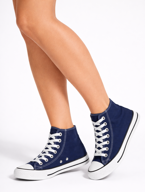 WYSOKIE KLASYCZNE GRANATOWE TRAMPKI TENISÓWKI SZNUROWANE