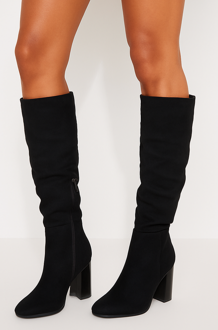 DAMSKIE CZARNE WYSOKIE KOZAKI ZAMSZOWE NA SŁUPKU LORINESS 4