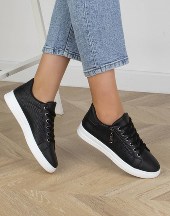 CZARNE TRAMPKI SKÓRZANE SNEAKERSY RINET