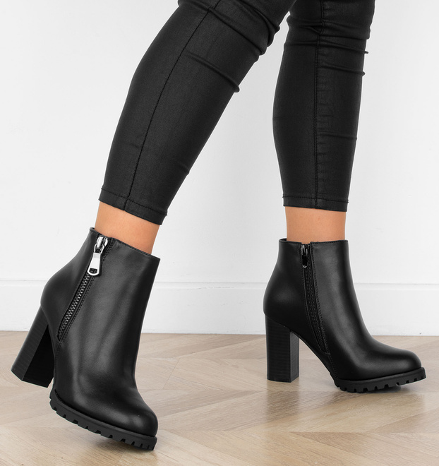 CZARNE DAMSKIE BOTKI NA SŁUPKU SKÓRZANE NA ZAMEK GART 5