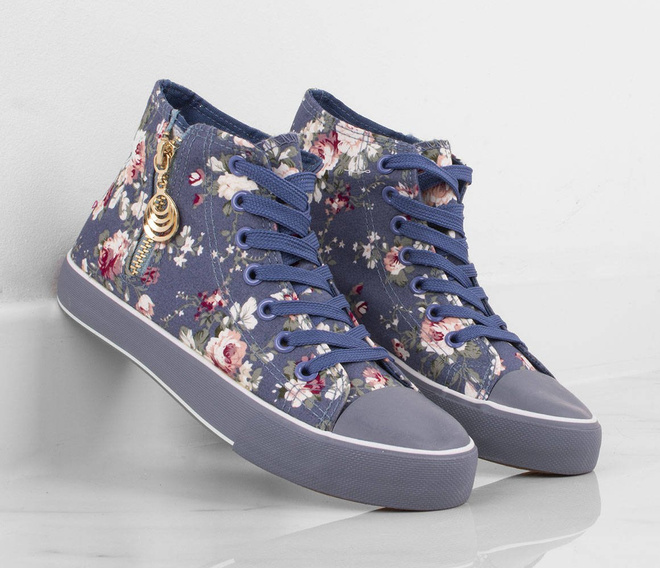 NIEBIESKIE TRAMPKI WYSOKIE W KWIATY BONIE 6