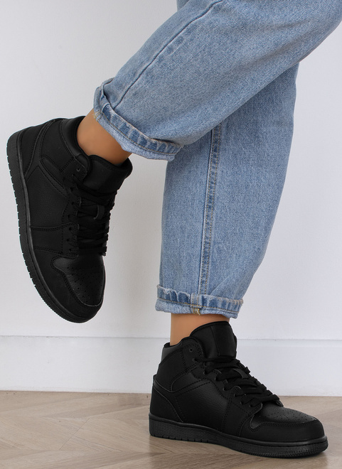 CZARNE WYSOKIE SKÓRZANE TRAMPKI NA PLATFORMIE CECRED