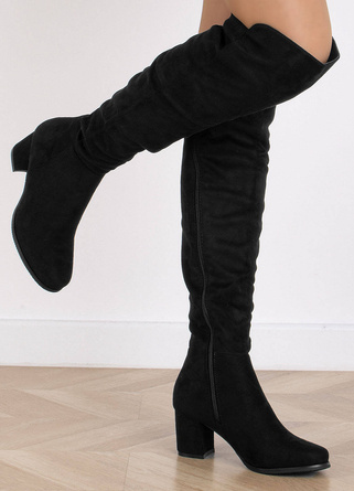 CZARNE ZAMSZOWE KOZAKI NA ZAMEK DAMSKIE SŁUPEK ROXY