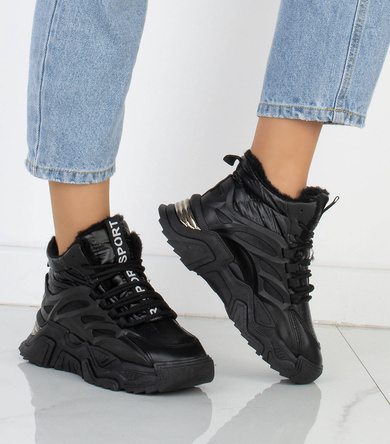 CZARNE SNEAKERSY OCIEPLANE BOTKI PLATFORMA CARLA