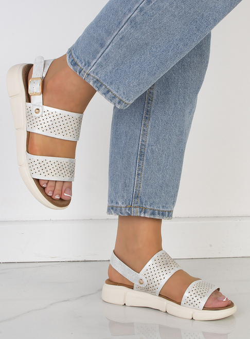 SREBRNE LEKKIE SANDAŁY ELASTYCZNE PASKI KLAMRA VENITA