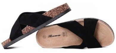 CZARNE ZAMSZOWE KLAPKI NA KORKU OLISA