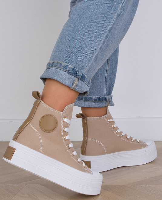 DAMSKIE BEŻOWE WYSOKIE TRAMPKI NA PLATFORMIE HOLA 6