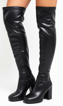 CZARNE DAMSKIE SKÓRZANE KOZAKI ZA KOLANO WYSOKIE DOBI