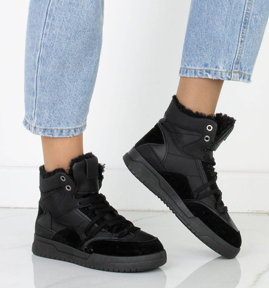 CZARNE SNEAKERSY OCIEPLANE BOTKI PLATFORMA  MARLA