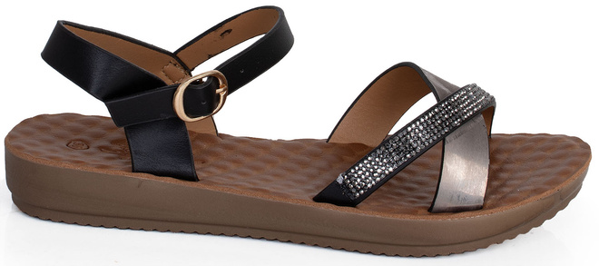 CZARNE DAMSKIE LEKKIE SANDAŁY KLAPKI Z OZDOBAMI 1