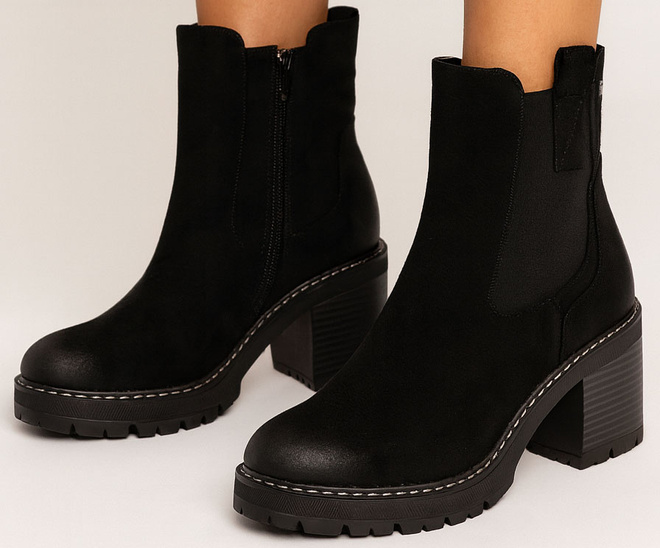 DAMSKIE CZARNE ZAMSZOWE BOTKI TRAPERY OCIEPLANE LAVENA 5