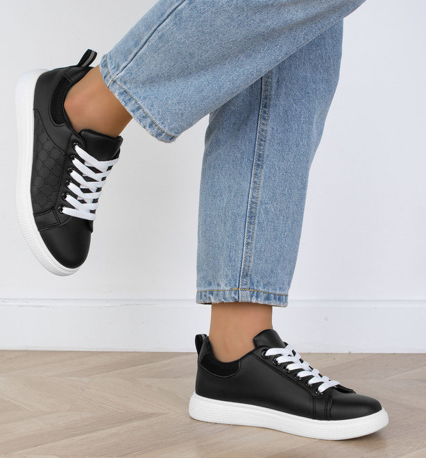CZARNE SNEAKERSY TRAMPKI SKÓRZANE