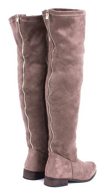 BEŻOWE ZAMSZOWE KOZAKI ZA KOLANO ZE ZŁOTYM ZAMKIEM INARE 1