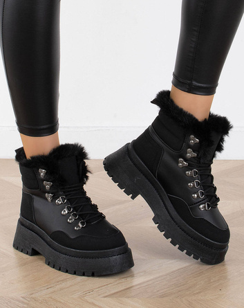 CZARNE BOTKI SKÓRZANE OCIEPLANE TRAPERY HARRIET