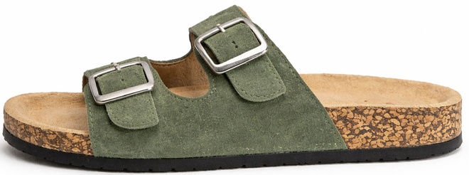 ZIELONE KLAPKI Z KLAMRAMI ZAMSZOWE NA KORKU 3