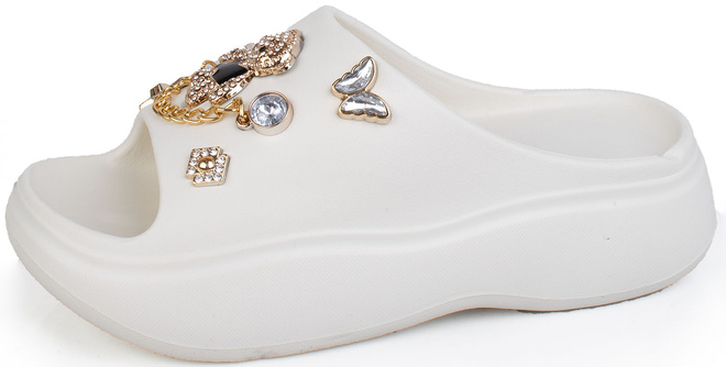 BIAŁE LEKKIE KLAPKI SANDAŁY Z OZDOBAMI LIRIZA 3