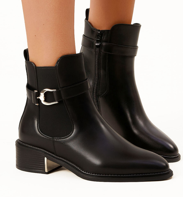 CZARNE OCIEPLANE DAMSKIE BOTKI NA NISKIM OBCASIE SKÓRZANE ZEVIRA 2