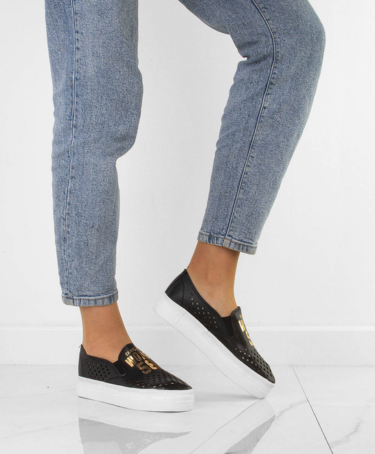 CZARNE TRAMPKI TENISÓWKI AŻUROWE SLIP ON  6
