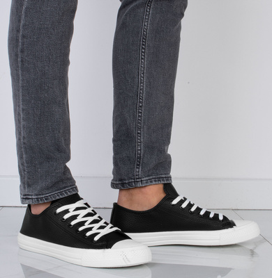 CZARNE SZNUROWANE TRAMPKI TENISÓWKI MĘSKIE