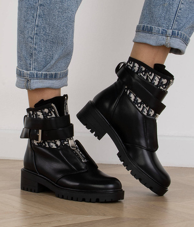 CZARNE BOTKI GLANY SUWAK SKÓRZANE NATALIE