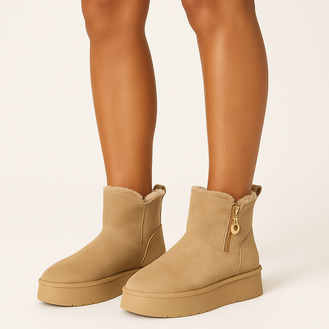 BEŻOWE OCIEPLANE ŚNIEGOWCE BOTKI NA PLATFORMIE ELDIRA