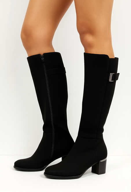 CZARNE ZAMSZOWE KOZAKI NA ZAMEK DAMSKIE SŁUPEK ZERINA