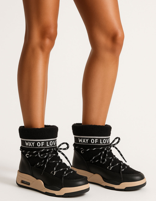 CZARNE OCIEPLANE ŚNIEGOWCE BOTKI PLATFORMA WSUWANE DOROMA 5