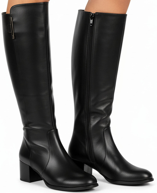 CZARNE DAMSKIE KOZAKI SKÓRZANE NA SŁUPKU OCIEPLANE  KENZA 3