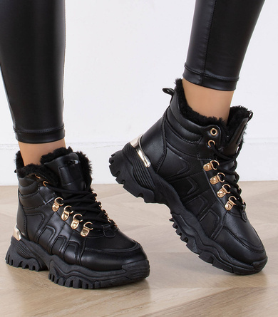 CZARNE SNEAKERSY OCIEPLANE NA PLATFORMIE EMMELINE