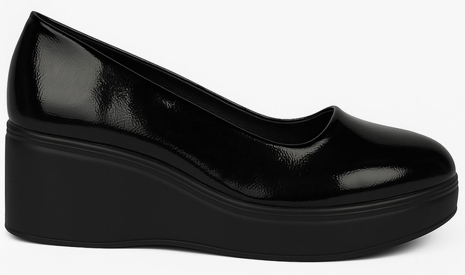 CZARNE LAKIEROWANE DAMSKIE BOTKI NA KOTURNIE SACO 1