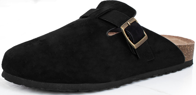 CZARNE KLAPKI Z KLAMRAMI ZAMSZOWE NA KORKU MOROKI 3