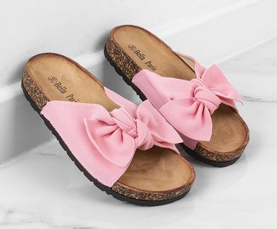 RÓŻOWE KLAPKI Z KOKARDĄ NA KORKU CELIA